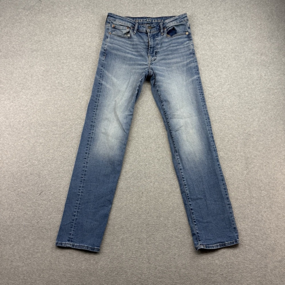 American Eagle Jeans Mens 30x34 Light Wash Blue Original Straight Airflex+ Denim